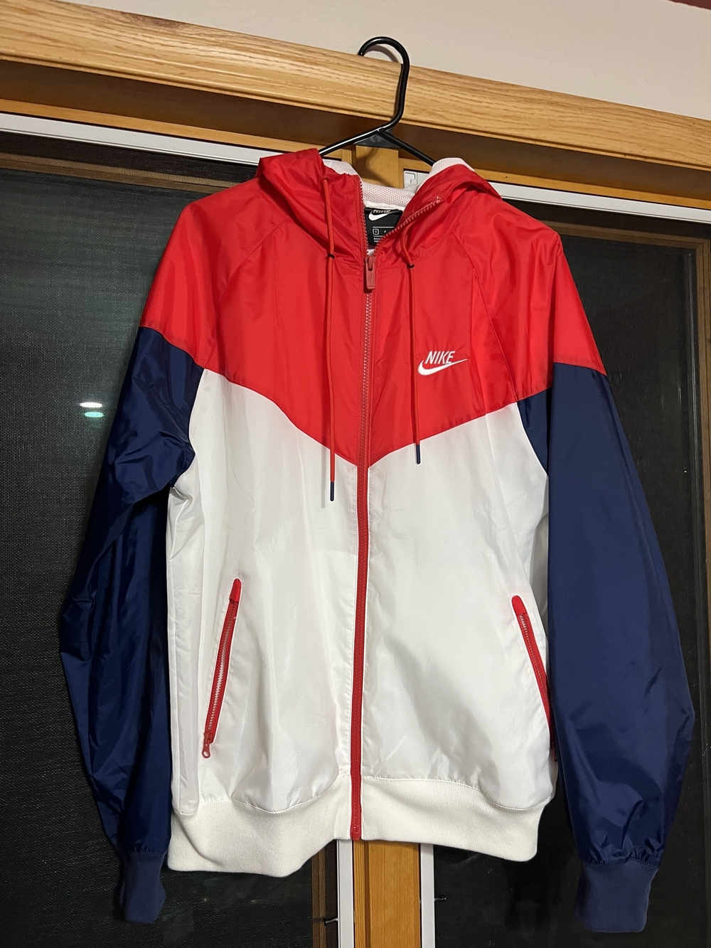 Nike Colorblock Red White Navy Hooded Windbreaker